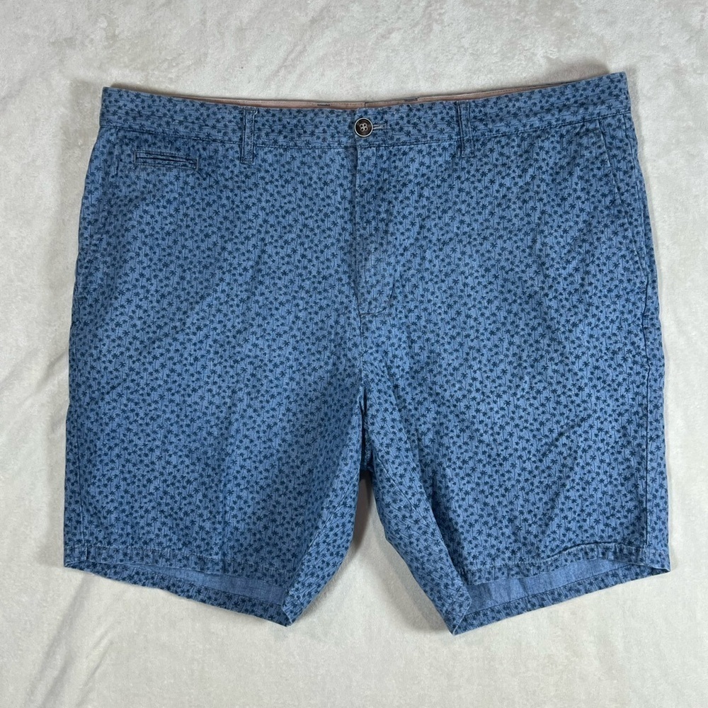 Johnnie-O 38W Navy Floral All Over Pattern Performance Golf Shorts Palm Trees